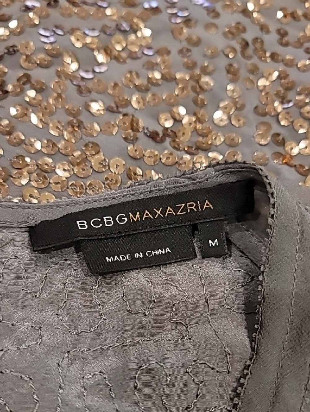 BCBGMaxAzria Gold Sequin & Gray Mesh Cap-Sleeve Tank - Picture 11 of 12